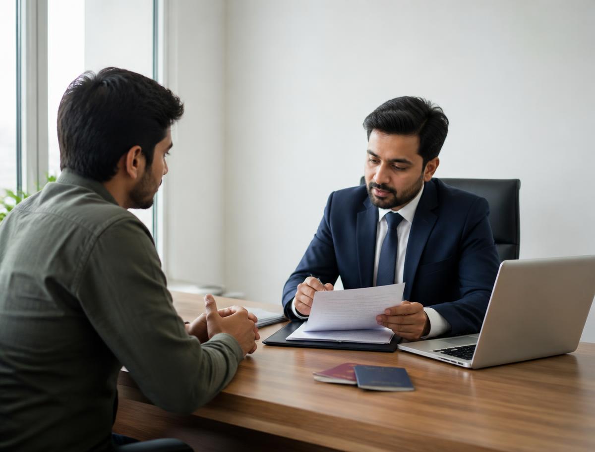 Recruitment consultant meeting a candidate in a Kathmandu office