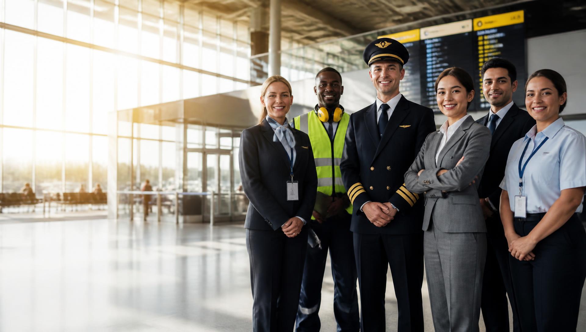 International professionals and skilled workers at an airport terminal