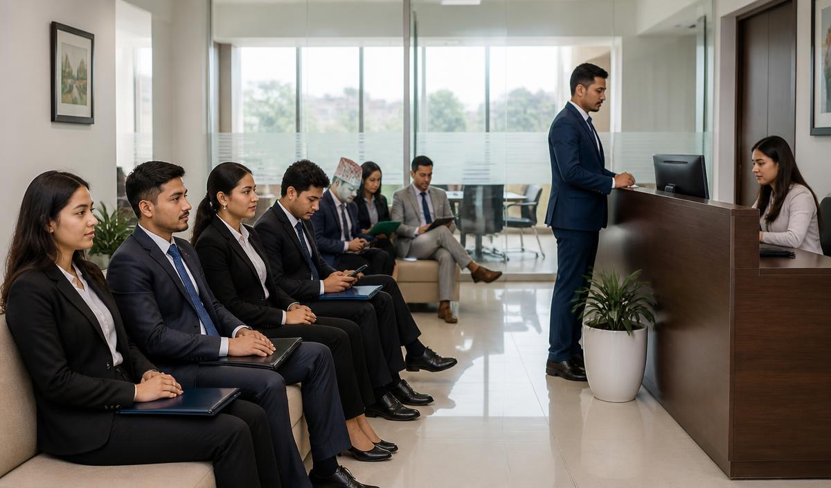 Candidates waiting for interviews at a professional recruitment office